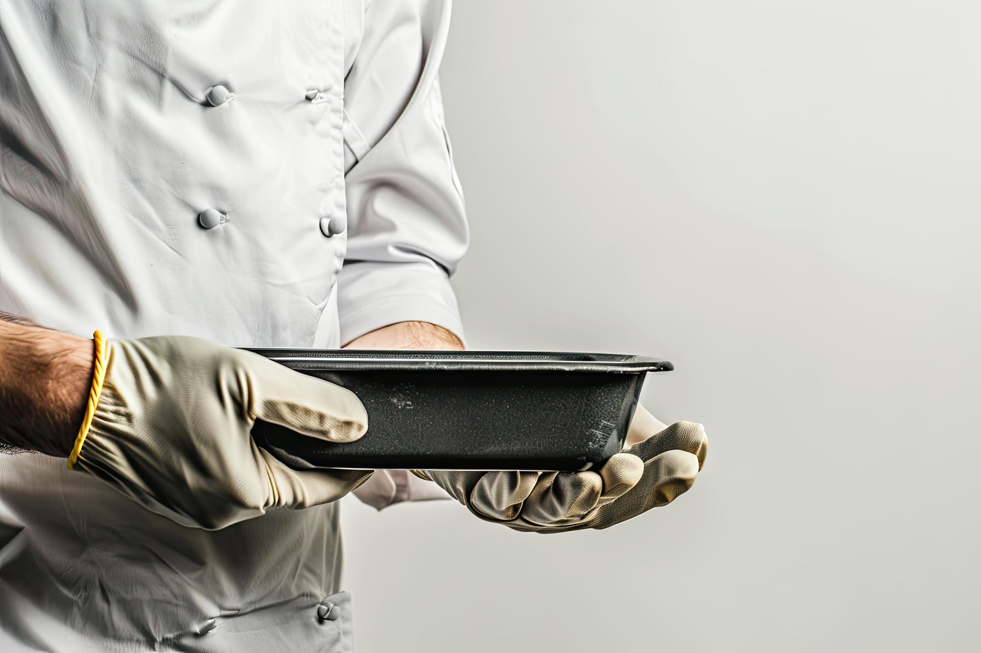 chef preparing a compact dish on stainless counter